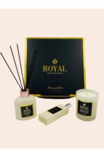 3lü Set Royal Bella Kokulu Somon Bej Rengi Cam Set Ve Şık Hediye Kutusu