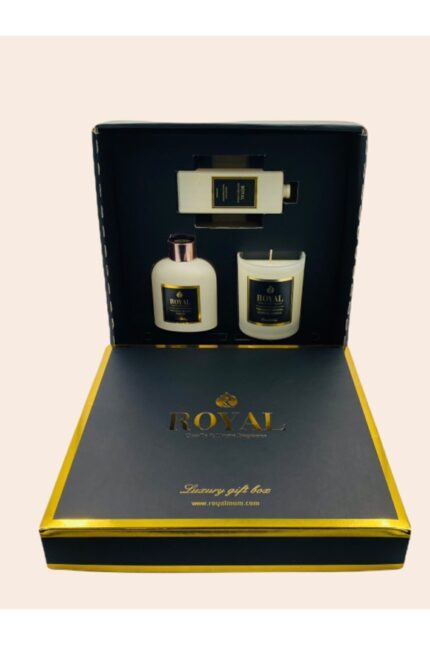 3lü Set Royal Bella Kokulu Somon Bej Rengi Cam Set Ve Şık Hediye Kutusu