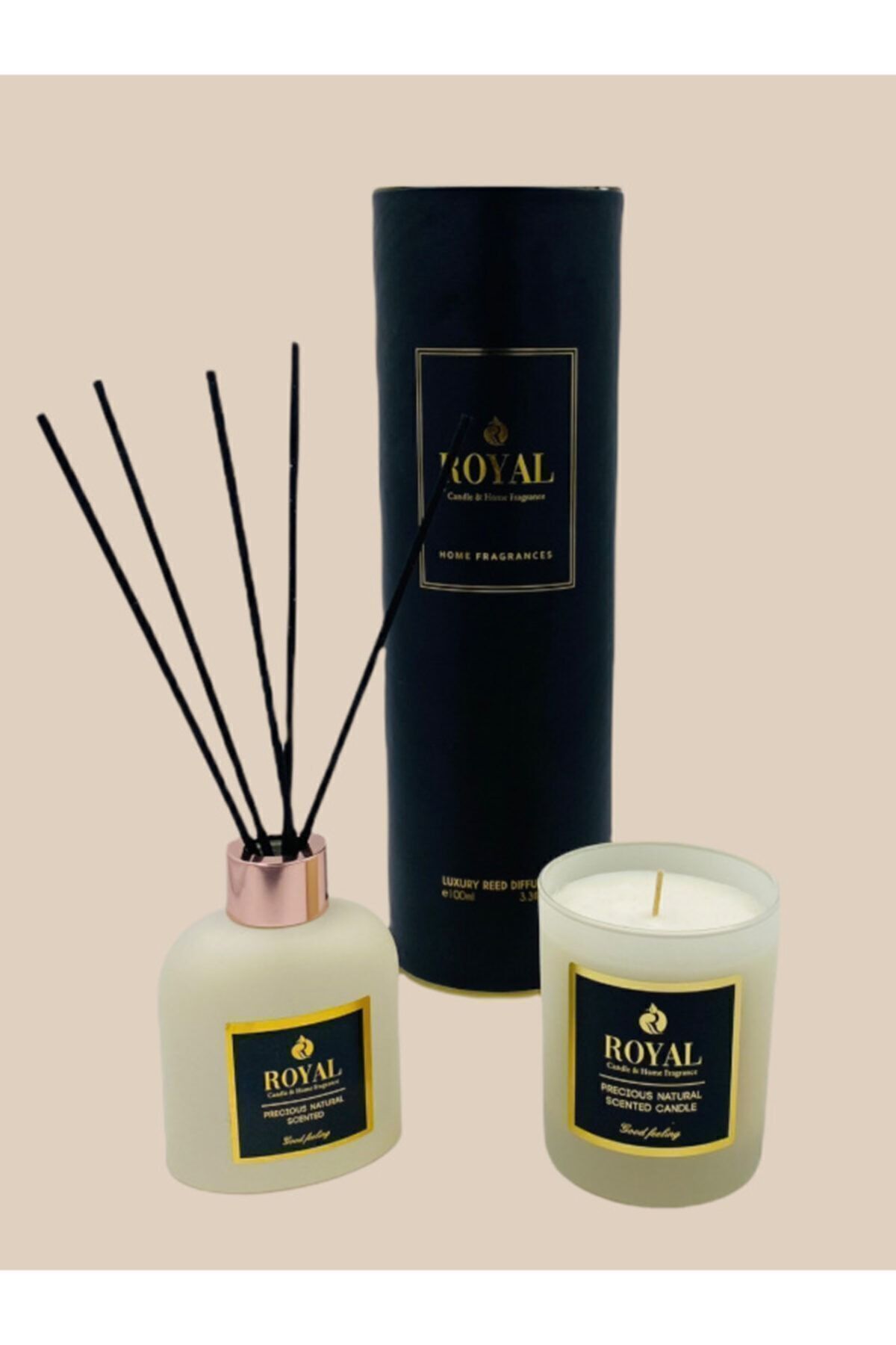 Mat Bej Set 2 li Royal Bella Kokulu Somon Bej Rengi Cam Set Ve Hediye Kutusu