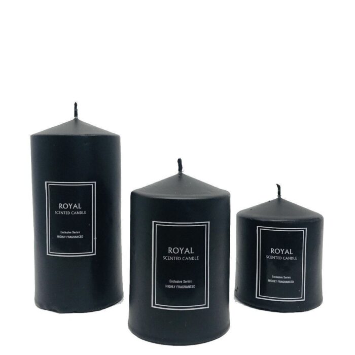 Silindir Mum 3 Lü Pudra Kokulu Süper Siyah Set Çap 6 Cm Boylar 6-9-12 Cm