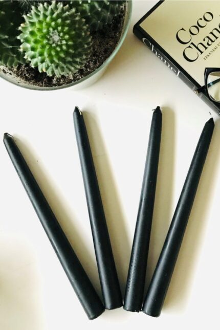 Siyah Şamdan Mum- 10 Adet-