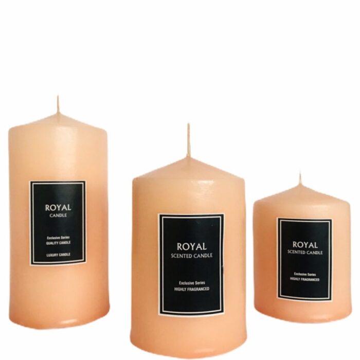 Silindir Mum Süper 3 Lü Set Somon Renk Çap 6 Cm Boy 6-9-12 Cm