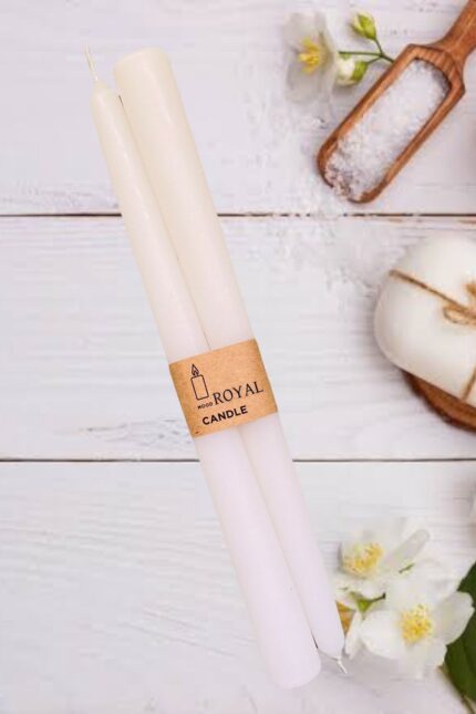 Şamdan Mum - Beyaz Renk - 2 Adet