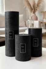 Silindir Mum Siyah Rustik 3 Lü Büyük Set - Çap 10 Cm Boylar 15-20-25 Cm - Görsel 2