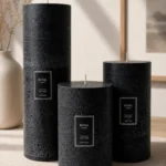 Silindir Mum Siyah Rustik 3 Lü Büyük Set - Çap 10 Cm Boylar 15-20-25 Cm