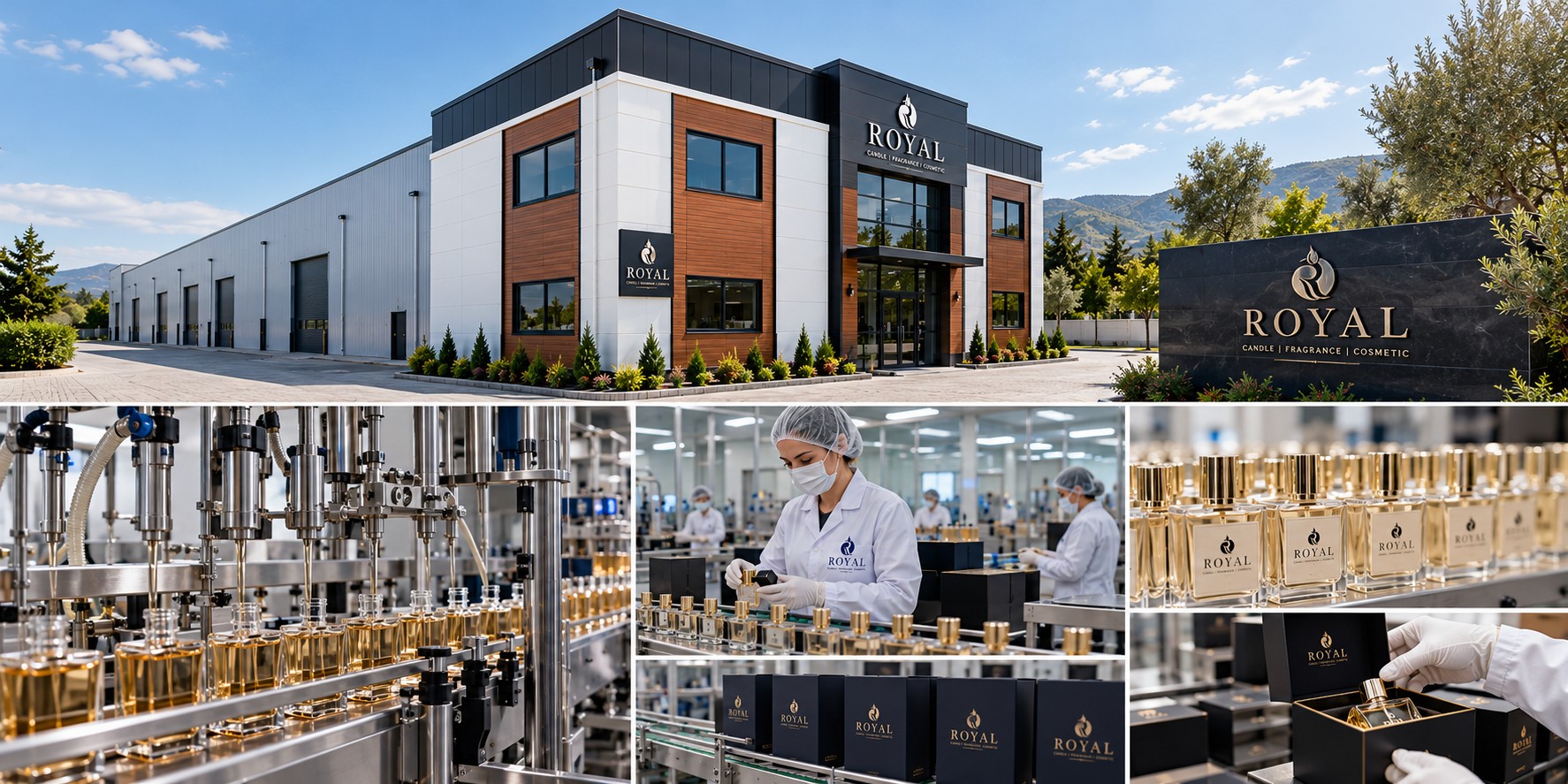 Royal Mum private label perfume manufacturing facility in Turkey, featuring perfume filling, production, quality control and luxury packaging for European brands.