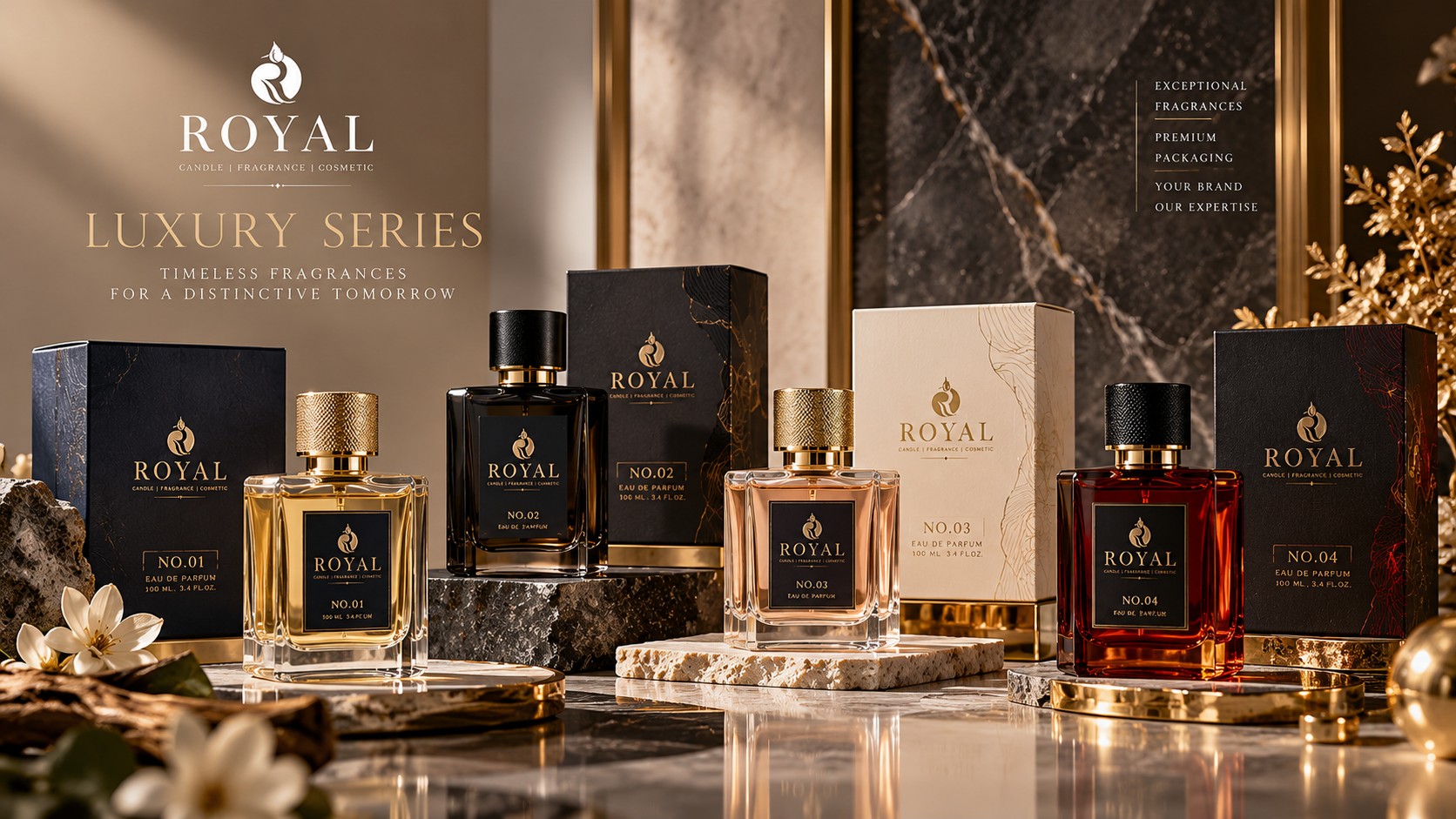 Royal Luxury Series – Exclusive fragrance collections with premium packaging for private label perfume brands.